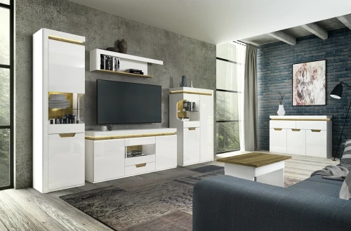 Шкаф с витриной 1V1D L, TORINO, цвет белый/Дуб наварра