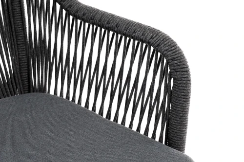 "Лион" стул плетеный из роупа, каркас из стали темно-серый (RAL7024) шагрень, роуп темно-серый круглый, ткань серая