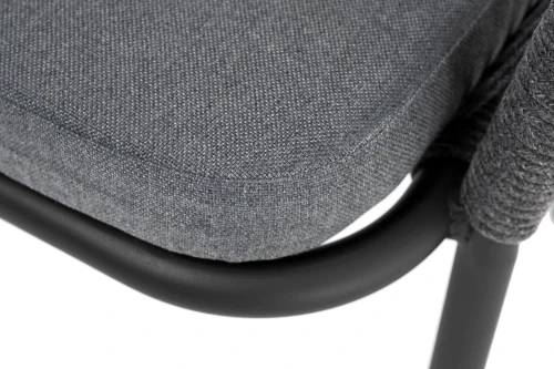 "Лион" стул плетеный из роупа, каркас из стали темно-серый (RAL7024) шагрень, роуп темно-серый круглый, ткань серая