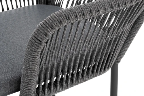 "Лион" стул плетеный из роупа, каркас из стали темно-серый (RAL7024) шагрень, роуп темно-серый круглый, ткань серая