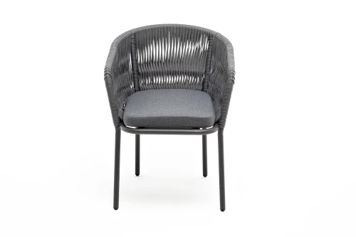 "Бордо" стул плетеный из роупа (колос), каркас алюминий серый (RAL7022) муар, роуп серый 15мм, ткань темно-серая 027