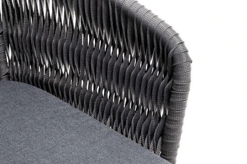 "Бордо" стул плетеный из роупа (колос), каркас алюминий серый (RAL7022) муар, роуп серый 15мм, ткань темно-серая 027