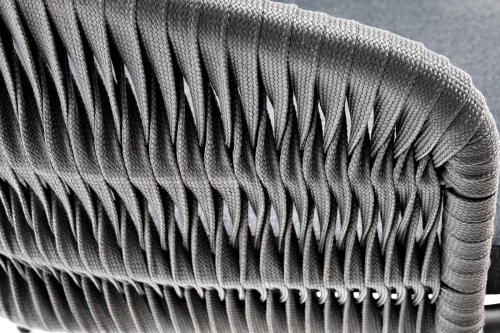 "Бордо" стул плетеный из роупа (колос), каркас алюминий серый (RAL7022) муар, роуп серый 15мм, ткань темно-серая 027