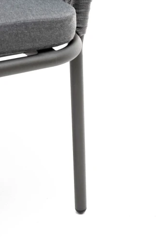 "Бордо" стул плетеный из роупа (колос), каркас алюминий серый (RAL7022) муар, роуп серый 15мм, ткань темно-серая 027