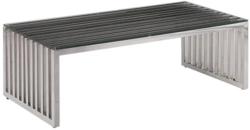 CS-1217 Стол Журнальный стеклянный прозрачный 120*60*40 см, основание нержавеющая сталь хром