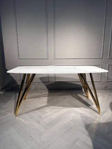 Стол обеденный Соар-2 F-1690,160х90х76 см, бело-серая керамика/золото
