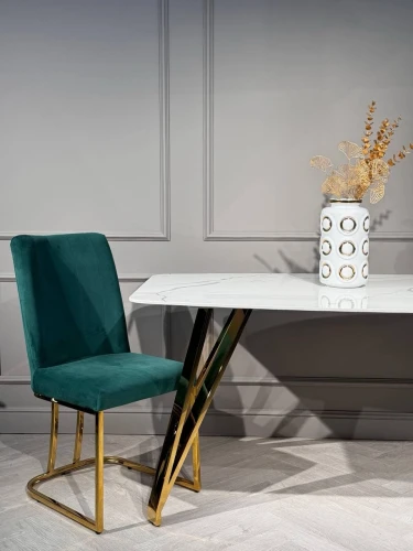 Стол обеденный Соар-2 F-1690,160х90х76 см, бело-серая керамика/золото