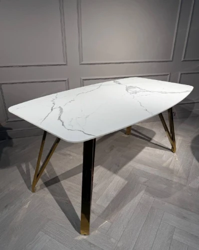 Стол обеденный Соар-2 F-1690,160х90х76 см, бело-серая керамика/золото