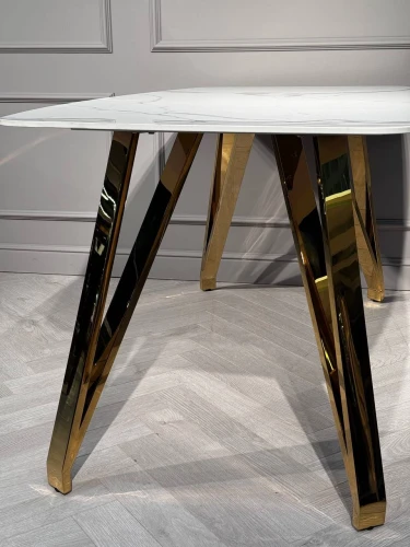 Стол обеденный Соар-2 F-1690,160х90х76 см, бело-серая керамика/золото