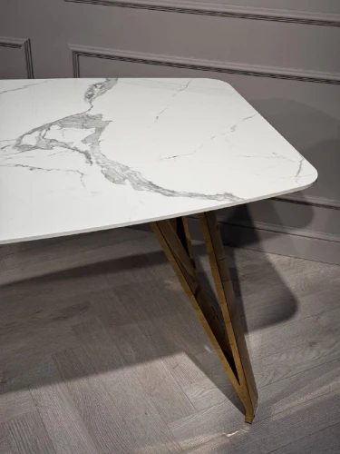 Стол обеденный Соар-2 F-1690,160х90х76 см, бело-серая керамика/золото