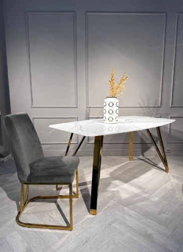 Стол обеденный Соар-2 F-1690,160х90х76 см, бело-серая керамика/золото