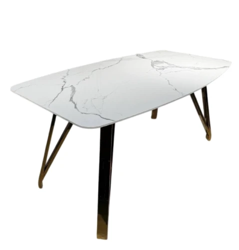 Стол обеденный Соар-2 F-1690,160х90х76 см, бело-серая керамика/золото