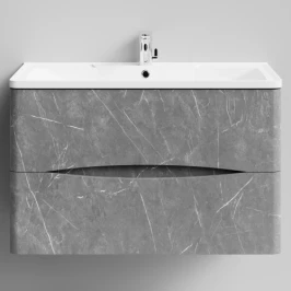 Тумба Адель 90 подвесной, Мрамор Серый софт тач ПВХ 4044-1 Vodok с раковиной в комплекте
