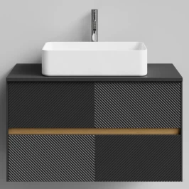 Тумба Аурум 90, пример RAL 9005 Чёрный янтарь, матовая, 2 ящика, подвесной Vodok с раковиной в комплекте