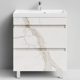 Тумба Бест 70  напольный, Мрамор Белый натур милк ПВХ 2537 Vodok с раковиной в комплекте