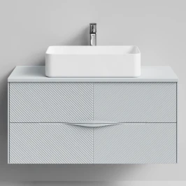 Тумба Липс 100, пример RAL 7040 Серое окно, матовая, 2 ящика, подвесной Vodok с раковиной в комплекте