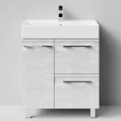 Тумба Мальта 70 напольный, ящики и дверь, Белый камень ПВХ 57805, левый Vodok с раковиной в комплекте