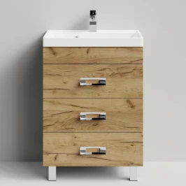 Тумба Орландо 60 напольный, Дуб Тортуга ПВХ 2357-43 Vodok с раковиной в комплекте