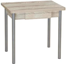 Эко 80х60 стол обеденный раскладной с ящиком / Дуб сонома/металлик