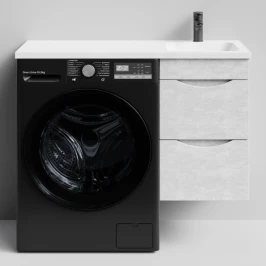 Тумба Смайл 100 подвесной, под стиральную машину, правая, Белый камень ПВХ 57805 Vodok с раковиной в комплекте