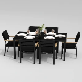 Обеденная группа CANA  BONTA  каркас карбон / стол стекло 180 / ткань черная