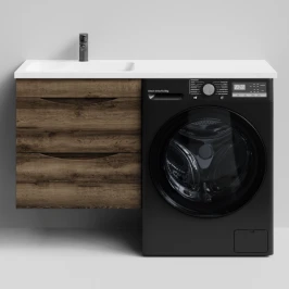 Тумба Смайл 120 подвесной, под стиральную машину, левая, Дуб крымский коричневый ПВХ 131005-9005 Vodok с раковиной в комплекте