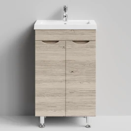 Тумба Смайл 50 напольный, Дубослив ореховый светлый ПВХ 3445 Vodok с раковиной в комплекте