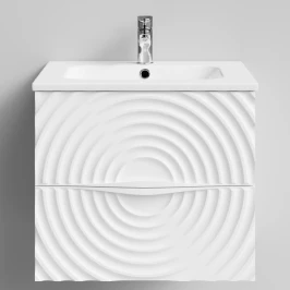 Тумба Эйфория 60 F1, базовая Белая эмаль, матовая, 2 ящика, подвесной Vodok с раковиной в комплекте