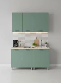 Готовый кухонный гарнитур МК Аленушка 1,4м Орешник Матовая Мята,скоба черный,сонома (без столешницы)