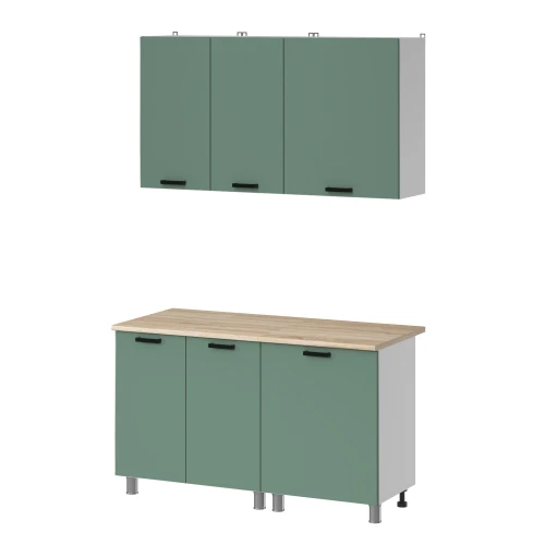 Готовый кухонный гарнитур МК Аленушка 1,4м Орешник Матовая Мята,скоба черный,сонома (без столешницы)