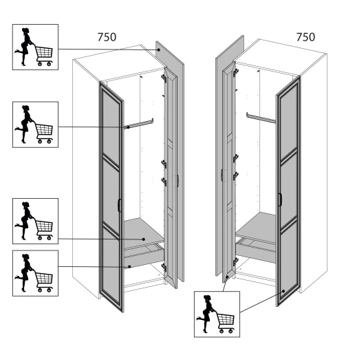Серия модульных шкафов, Шкаф угловой 75/56. Цвет БЕЛЫЙ / ОРЕХ ЭЛИЯ СВЕТЛЫЙ
