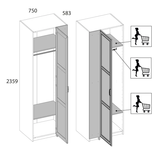 Серия модульных шкафов, Шкаф угловой 75/56. Цвет БЕЛЫЙ / ОРЕХ ЭЛИЯ СВЕТЛЫЙ