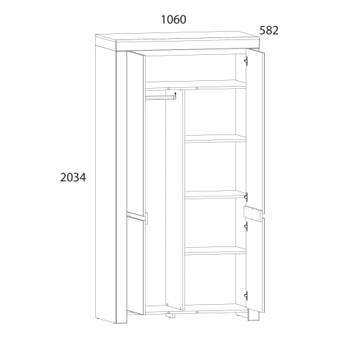 Шкаф 2DG с полками, TAURUS, цвет белый\дуб вотан