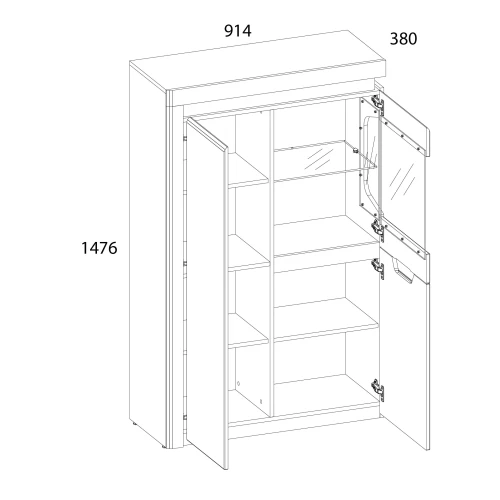 Шкаф с витриной 1V2D L, TORINO, цвет белый/Дуб наварра