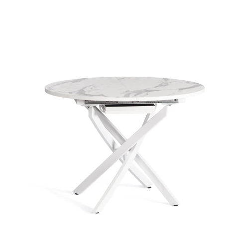 Стол MANZANA ЛДСП/HPL/металл, 100 х 100+30 х 75 см, Мрамор светлый/белый