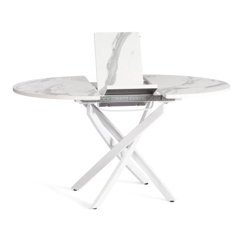 Стол MANZANA ЛДСП/HPL/металл, 100 х 100+30 х 75 см, Мрамор светлый/белый