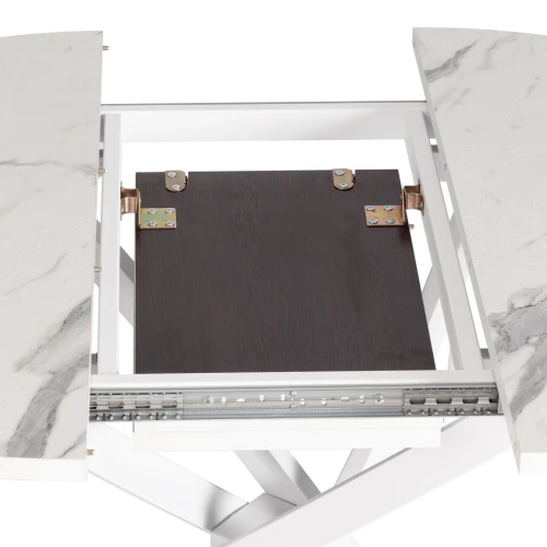 Стол MANZANA ЛДСП/HPL/металл, 100 х 100+30 х 75 см, Мрамор светлый/белый