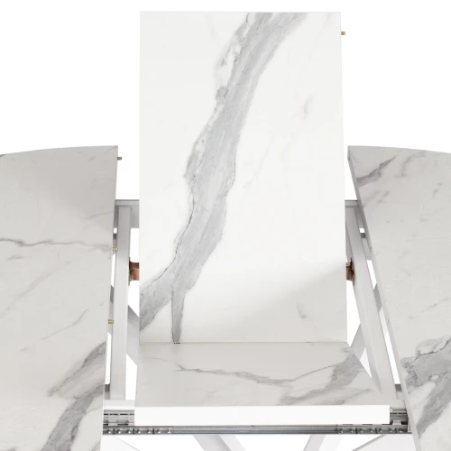 Стол MANZANA ЛДСП/HPL/металл, 100 х 100+30 х 75 см, Мрамор светлый/белый