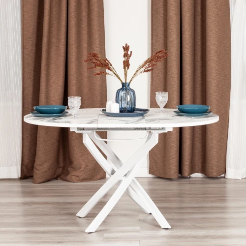 Стол MANZANA ЛДСП/HPL/металл, 100 х 100+30 х 75 см, Мрамор светлый/белый