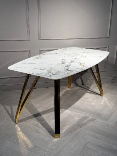 Стол обеденный Соар-2 F-1690,160х90х76 см, серо-золотая керамика/золото