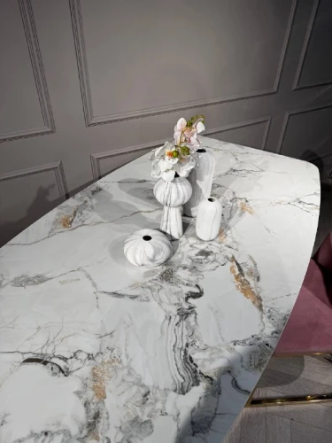 Стол обеденный Соар-2 F-1690,160х90х76 см, серо-золотая керамика/золото