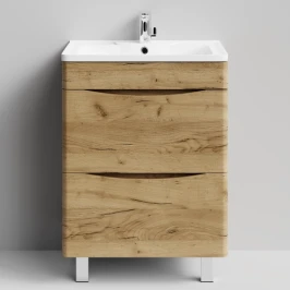 Тумба Адель 60 напольный, Дуб Тортуга ПВХ 2357-43 Vodok с раковиной в комплекте