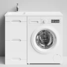 Тумба Айрис 100 напольный, под стиральную машину, левая, белый Vodok с раковиной в комплекте