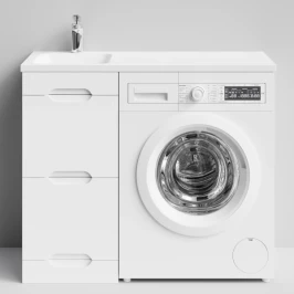 Тумба Айрис 100 напольный, под стиральную машину, левая, белый Vodok с раковиной в комплекте