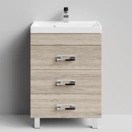 Тумба Орландо 60 напольный, Дубослив ореховый светлый ПВХ 3445 Vodok с раковиной в комплекте