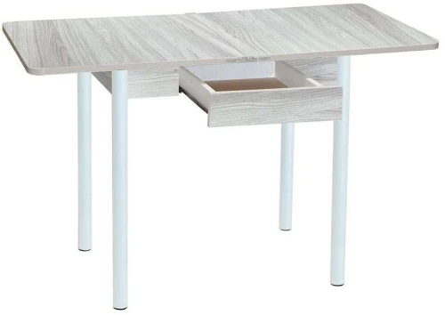 Эко 80х60 стол обеденный раскладной с ящиком / Ясень светлый/белый