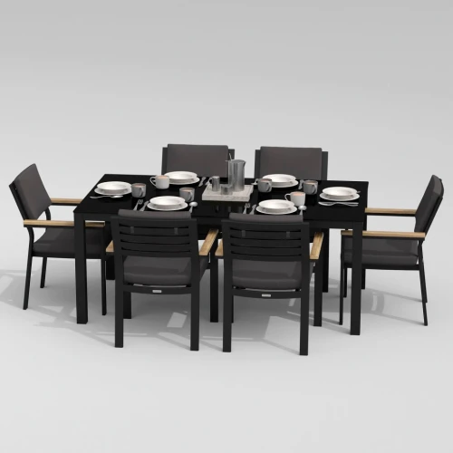 Обеденная группа CANA  BONTA  каркас карбон / стол стекло 180 / ткань антрацит