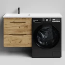 Тумба Смайл 120 подвесной, под стиральную машину, левая, Дуб Тортуга ПВХ 2357-43 Vodok с раковиной в комплекте