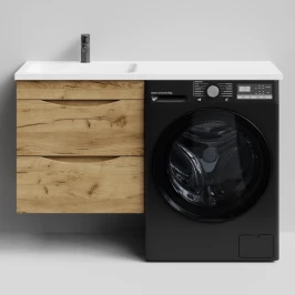 Тумба Смайл 120 подвесной, под стиральную машину, левая, Дуб Тортуга ПВХ 2357-43 Vodok с раковиной в комплекте