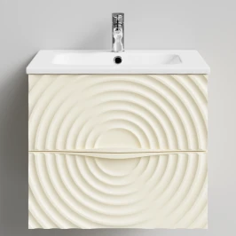 Тумба Эйфория 60 F1, пример RAL 1015 Светлая слоновая кость, матовая, 2 ящика, подвесной Vodok с раковиной в комплекте